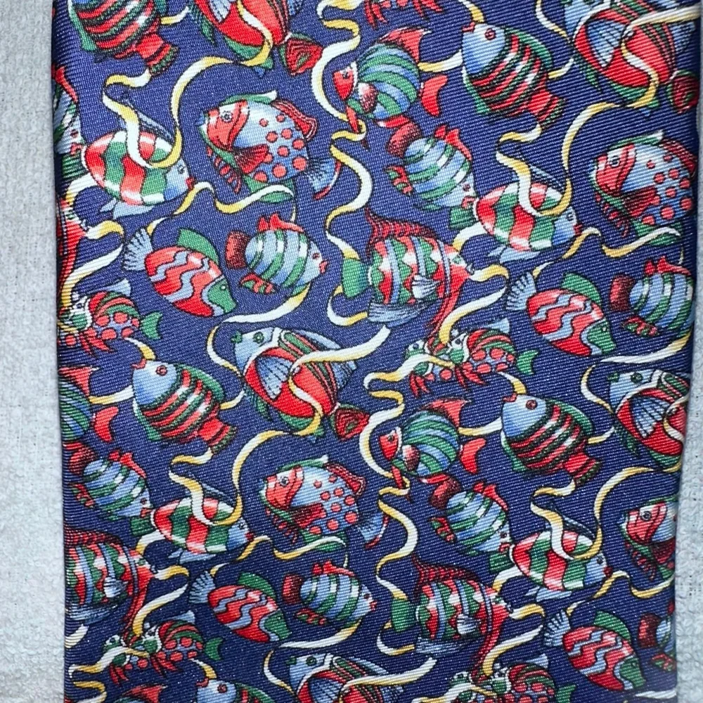 NWOT Men’s Alain Figaret Fish Nautical Theme Hand Made Necktie Paris France